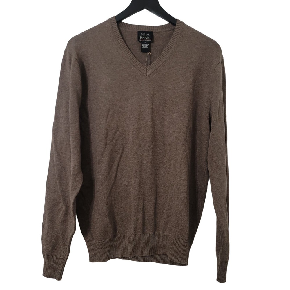 Jos A Bank‎ Sweater Brown V-Neck Pima Cotton Pullover Academia Preppy Work M